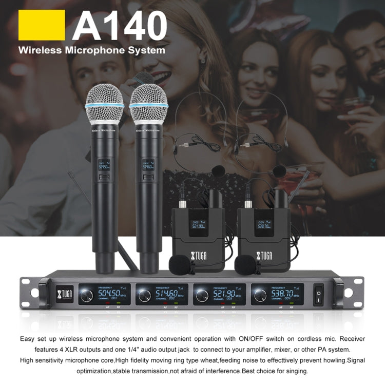 XTUGA A140-H Wireless Microphone System 4 Channel UHF Handheld Microphone(UK Plug) - Microphone by XTUGA | Online Shopping South Africa | PMC Jewellery | Buy Now Pay Later Mobicred