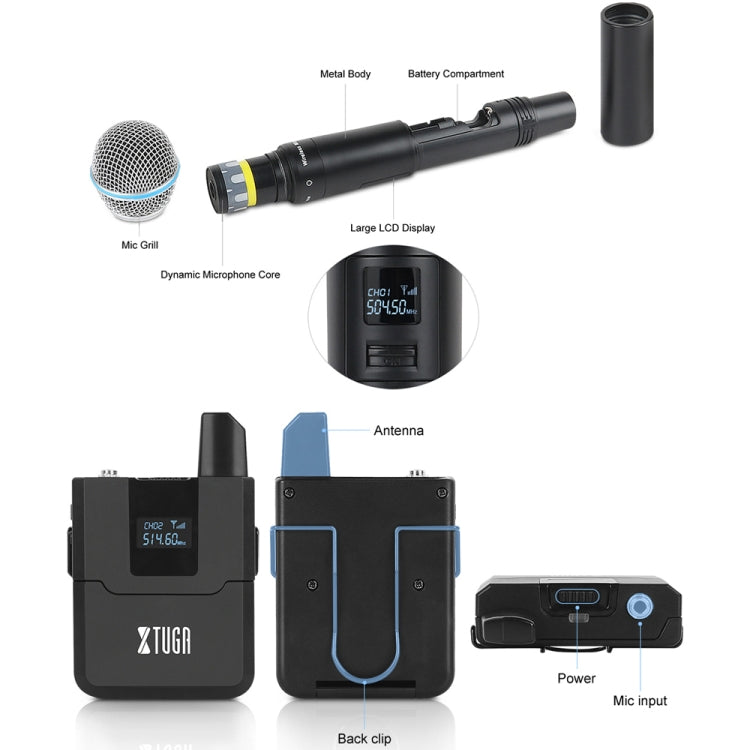 XTUGA A140-H Wireless Microphone System 4 Channel UHF Handheld Microphone(AU Plug) - Microphone by XTUGA | Online Shopping South Africa | PMC TechLife | Buy Now Pay Later Mobicred