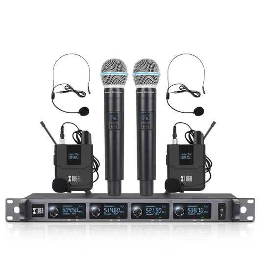 XTUGA A140-HB Wireless Microphone System 4 Channel Handheld Lavalier Headset Microphone(EU Plug) - Microphone by XTUGA | Online Shopping South Africa | PMC Jewellery | Buy Now Pay Later Mobicred