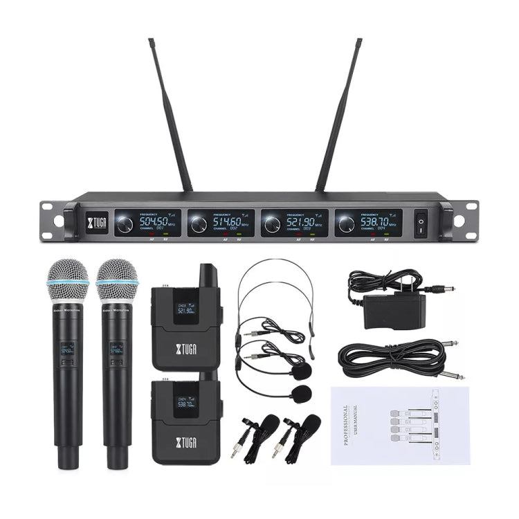 XTUGA A140-HB Wireless Microphone System 4 Channel Handheld Lavalier Headset Microphone(UK Plug) - Microphone by XTUGA | Online Shopping South Africa | PMC Jewellery | Buy Now Pay Later Mobicred