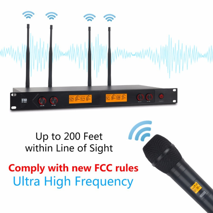 XTUGA A400-HB Professional 4-Channel UHF Wireless Microphone System with 2 Handheld & 2 Headset Microphone(US Plug) - Microphone by XTUGA | Online Shopping South Africa | PMC Jewellery | Buy Now Pay Later Mobicred