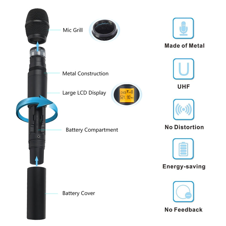 XTUGA A400-H Professional 4-Channel UHF Wireless Microphone System with 4 Handheld Microphone(UK Plug) - Microphone by XTUGA | Online Shopping South Africa | PMC Jewellery | Buy Now Pay Later Mobicred