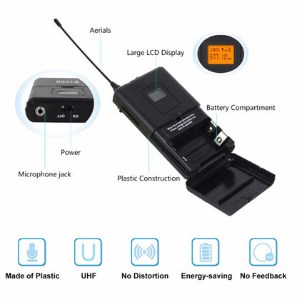 XTUGA A400-B Professional 4-Channel UHF Wireless Microphone System with 4 BodyPack Lavalier Headset Microphone(EU Plug) - Microphone by XTUGA | Online Shopping South Africa | PMC Jewellery