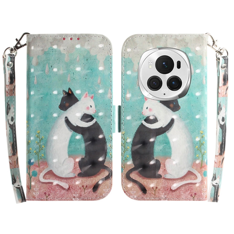 For Honor Magic6 Pro 3D Colored Horizontal Flip Leather Phone Case(Black White Cat) - Honor Cases by PMC Jewellery | Online Shopping South Africa | PMC Jewellery | Buy Now Pay Later Mobicred