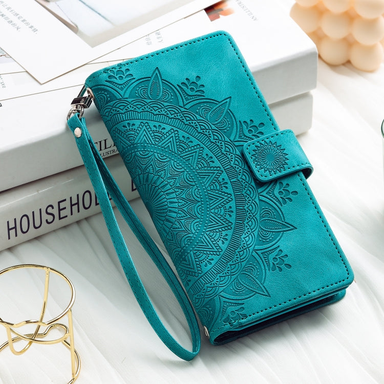 For iPhone 16 Multi-Card Totem Zipper Leather Phone Case(Green) - iPhone 16 Cases by PMC TechLife | Online Shopping South Africa | PMC TechLife | Buy Now Pay Later Mobicred