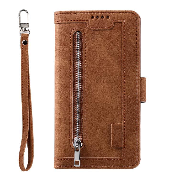 For iPhone 16e Nine Card Zipper Bag Leather Phone Case with Lanyard(Brown) - free shipping - PMC TechLife - Order now!