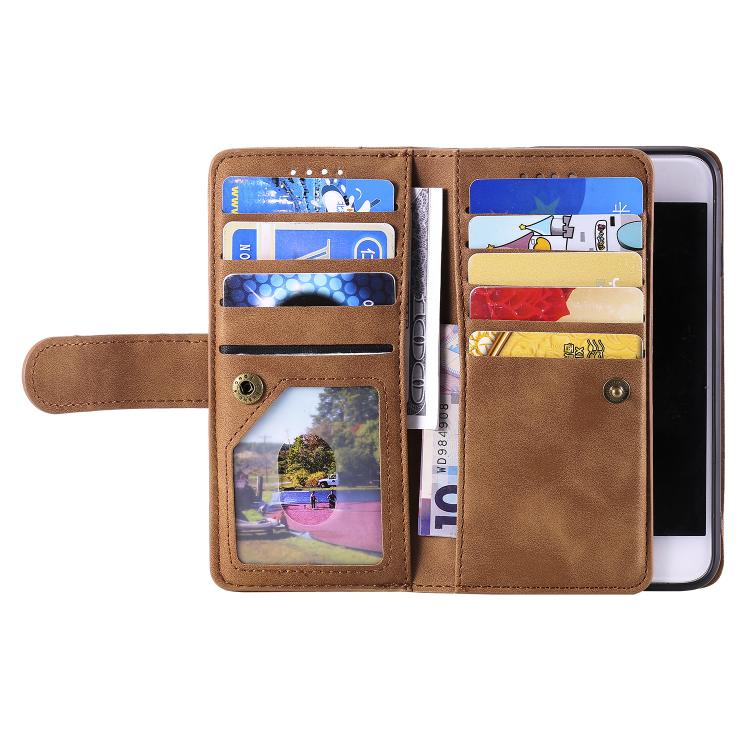 For iPhone 16e Nine Card Zipper Bag Leather Phone Case with Lanyard(Brown) - free shipping - PMC TechLife - Order now!