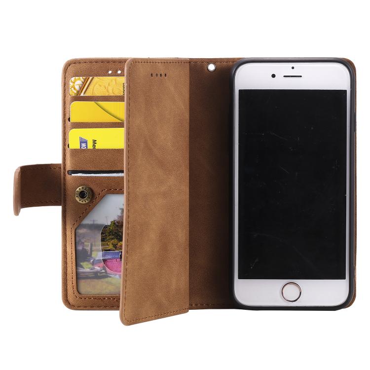 For iPhone 16e Nine Card Zipper Bag Leather Phone Case with Lanyard(Brown) - free shipping - PMC TechLife - Order now!