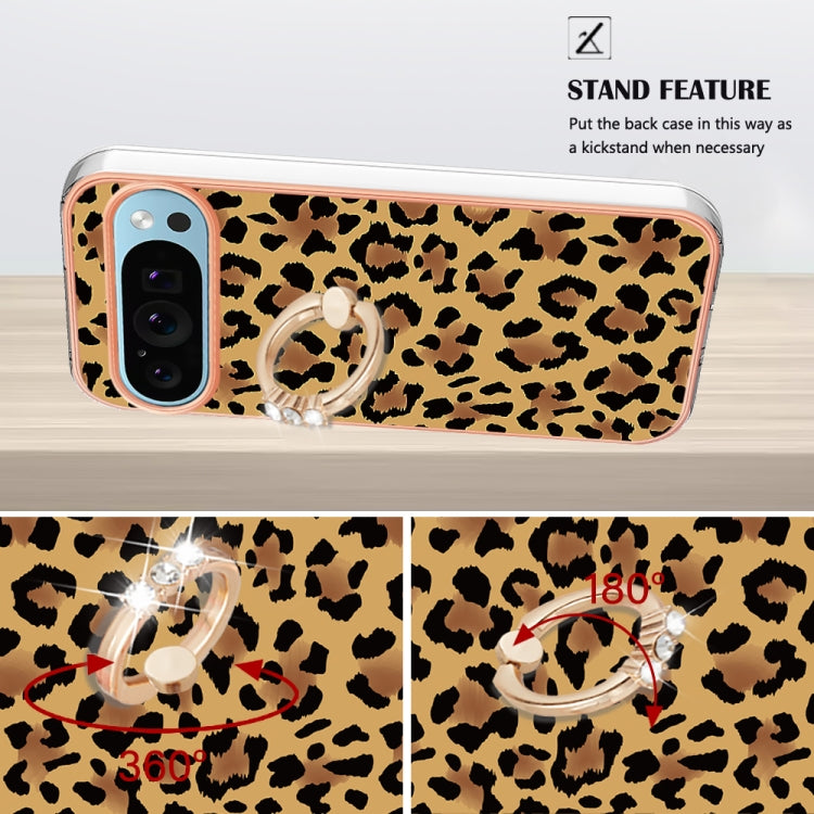 For Google Pixel 9 / 9 Pro Electroplating Dual-side IMD Phone Case with Ring Holder(Leopard Print) - Google Cases by PMC Jewellery | Online Shopping South Africa | PMC Jewellery | Buy Now Pay Later Mobicred