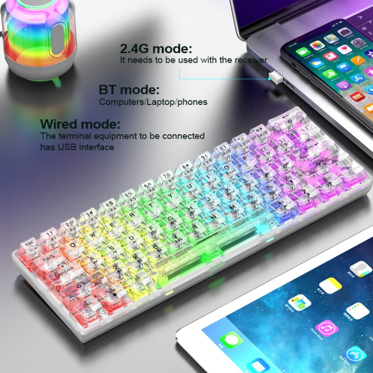 XUNFOX K30 Pro 2.4G + BT + Wired Transparent 61-Keys Mechanical White Axis Keyboard(Black) - Wireless Keyboard by PMC Jewellery | Online Shopping South Africa | PMC Jewellery | Buy Now Pay Later Mobicred