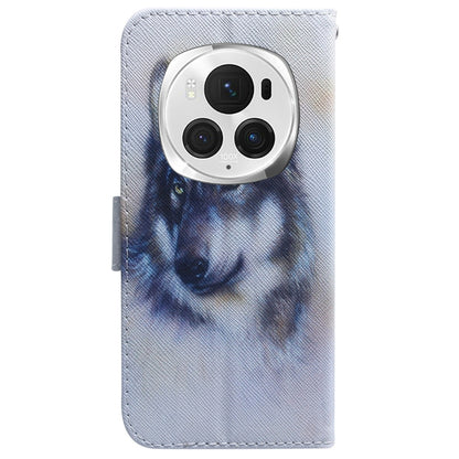 For Honor Magic6 Pro Coloured Drawing Flip Leather Phone Case(White Wolf) - Honor Cases by PMC Jewellery | Online Shopping South Africa | PMC Jewellery | Buy Now Pay Later Mobicred