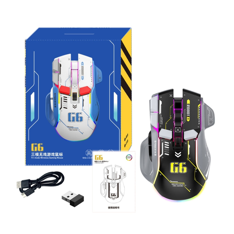 HXSJ G6 10 Keys RGB 12800DPI Tri-mode Wireless Gaming Mouse(Black) - Wireless Mice by HXSJ | Online Shopping South Africa | PMC Jewellery | Buy Now Pay Later Mobicred