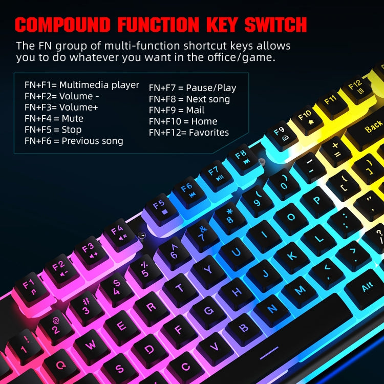 HXSJ L96 2.4G Wireless RGB Backlit Keyboard and Mouse Set 104 Pudding Key Caps + 4800DPI Mouse(Black) - Wireless Keyboard by HXSJ | Online Shopping South Africa | PMC Jewellery | Buy Now Pay Later Mobicred