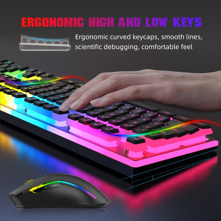 HXSJ L96 2.4G Wireless RGB Backlit Keyboard and Mouse Set 104 Pudding Key Caps + 4800DPI Mouse(White) - Wireless Keyboard by HXSJ | Online Shopping South Africa | PMC Jewellery | Buy Now Pay Later Mobicred