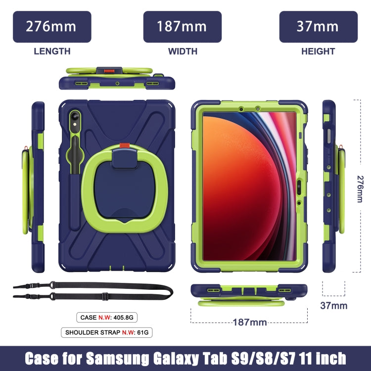 For Samsung Galaxy Tab S9 / S8 / S7 Silicone Hybrid PC Tablet Case with Holder & Shoulder Strap(Navy Blue Olivine) - Other Galaxy Tab PC by PMC Jewellery | Online Shopping South Africa | PMC Jewellery | Buy Now Pay Later Mobicred