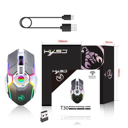 HXSJ T30 2400DPI RGB 2.4GHz Wireless Mouse(Metallic Grey) - Wireless Mice by HXSJ | Online Shopping South Africa | PMC Jewellery | Buy Now Pay Later Mobicred