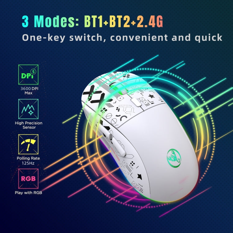 HXSJ T90 RGB Light Three-mode Wireless Gaming Mouse(White) - Wireless Mice by HXSJ | Online Shopping South Africa | PMC Jewellery | Buy Now Pay Later Mobicred