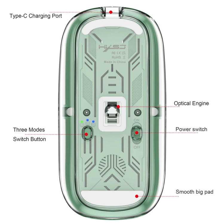 HXSJ T900 Transparent Magnet Three-mode Wireless Gaming Mouse(Bean Green) - Wireless Mice by HXSJ | Online Shopping South Africa | PMC Jewellery | Buy Now Pay Later Mobicred