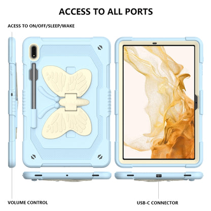 For Samsung Galaxy Tab S9 Butterfly Kickstand Heavy Duty Hard Rugged Tablet Case(Beige+Ice Blue) - Galaxy Tab S9 Cases by PMC Jewellery | Online Shopping South Africa | PMC Jewellery | Buy Now Pay Later Mobicred