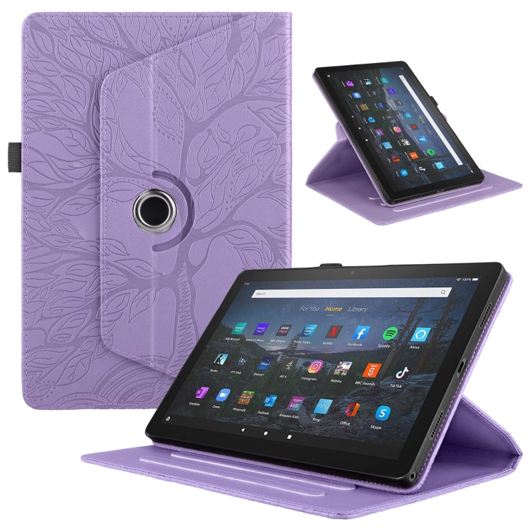 For Amazon Kindle Fire HD8 2022 / 2020 Tree Life Embossed Rotation Leather Tablet Case(Purple) - free shipping - PMC TechLife - Order now!