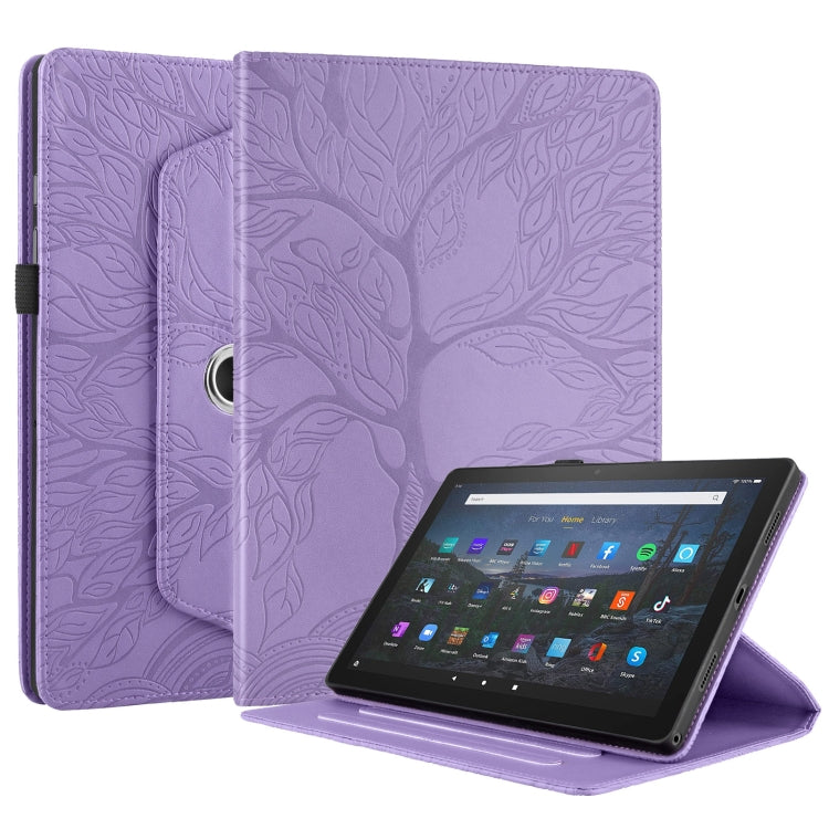 For Amazon Kindle Fire HD8 2022 / 2020 Tree Life Embossed Rotation Leather Tablet Case(Purple) - free shipping - PMC TechLife - Order now!