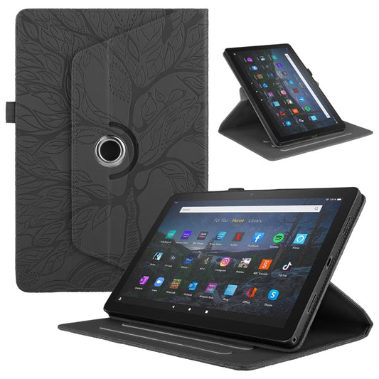 For Amazon Kindle Fire HD8 2022 / 2020 Tree Life Embossed Rotation Leather Tablet Case(Black) - Amazon by PMC Jewellery | Online Shopping South Africa | PMC Jewellery | Buy Now Pay Later Mobicred