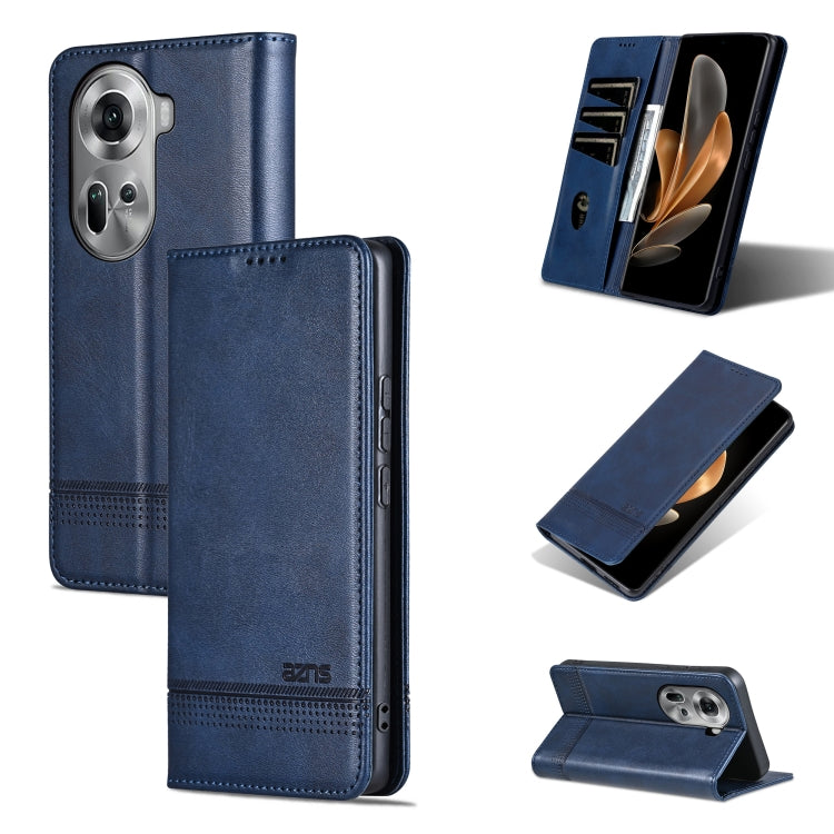 For OPPO Reno11 Global AZNS Magnetic Calf Texture Flip Leather Phone Case(Dark Blue) - Reno11 Cases by AZNS | Online Shopping South Africa | PMC Jewellery | Buy Now Pay Later Mobicred