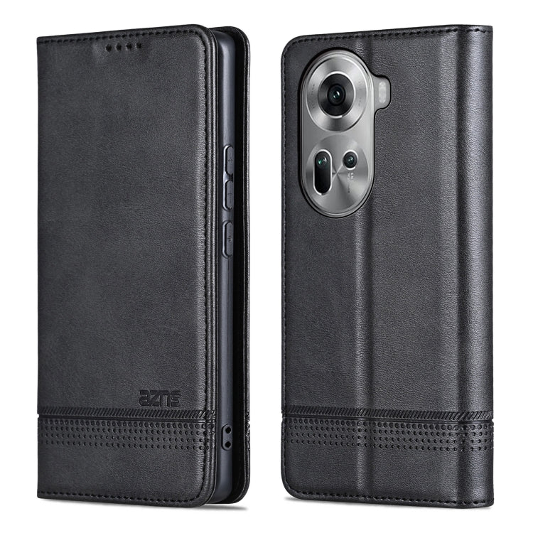 For OPPO Reno11 Global AZNS Magnetic Calf Texture Flip Leather Phone Case(Black) - Reno11 Cases by AZNS | Online Shopping South Africa | PMC Jewellery | Buy Now Pay Later Mobicred