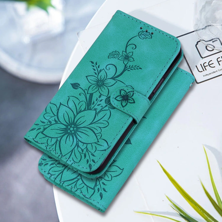 For Google Pixel 9 Lily Embossed Leather Phone Case(Green) - Google Cases by PMC TechLife | Online Shopping South Africa | PMC TechLife | Buy Now Pay Later Mobicred