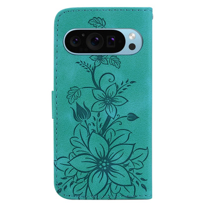 For Google Pixel 9 Lily Embossed Leather Phone Case(Green) - Google Cases by PMC Jewellery | Online Shopping South Africa | PMC Jewellery | Buy Now Pay Later Mobicred