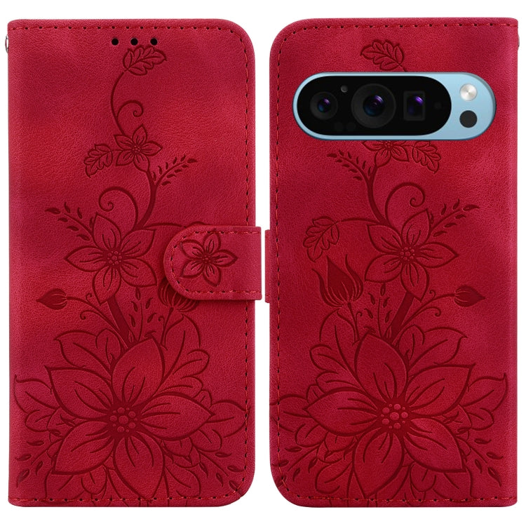 For Google Pixel 9 Lily Embossed Leather Phone Case(Red) - Google Cases by PMC TechLife | Online Shopping South Africa | PMC TechLife | Buy Now Pay Later Mobicred