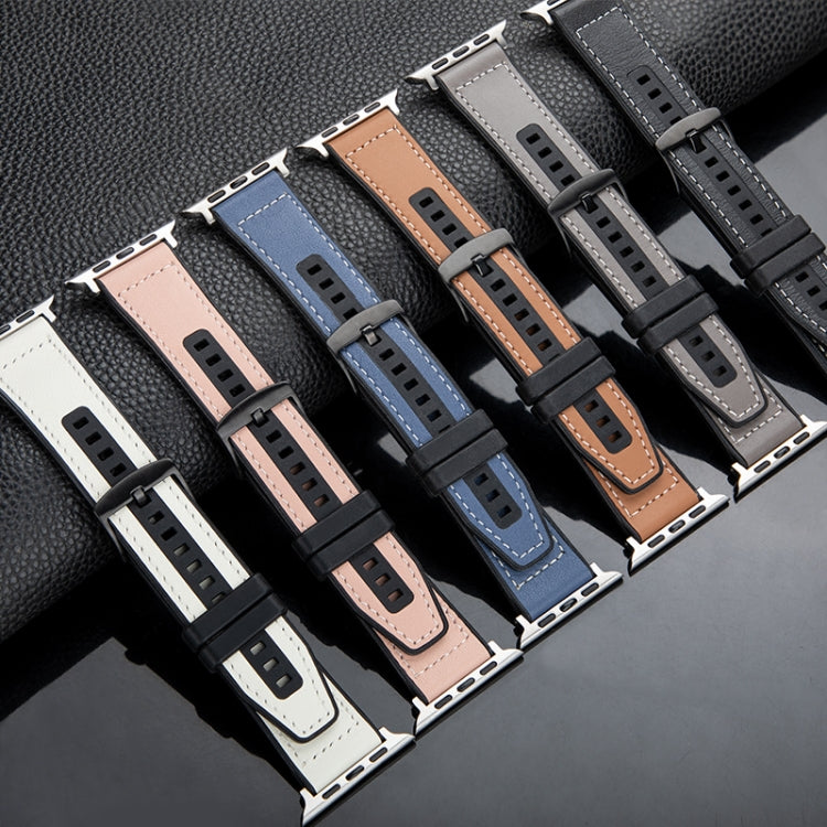 For Apple Watch Ultra 49mm Hybrid Leather Silicone Watch Band(Grey) - Watch Bands by PMC TechLife | Online Shopping South Africa | PMC TechLife | Buy Now Pay Later Mobicred