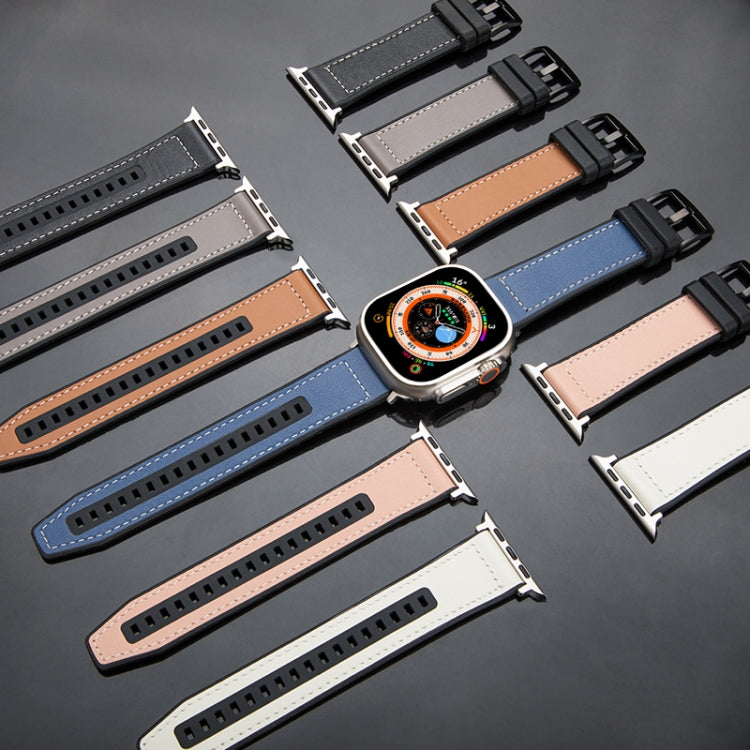 For Apple Watch Ultra 2 49mm Hybrid Leather Silicone Watch Band(Grey) - Watch Bands by PMC TechLife | Online Shopping South Africa | PMC TechLife | Buy Now Pay Later Mobicred