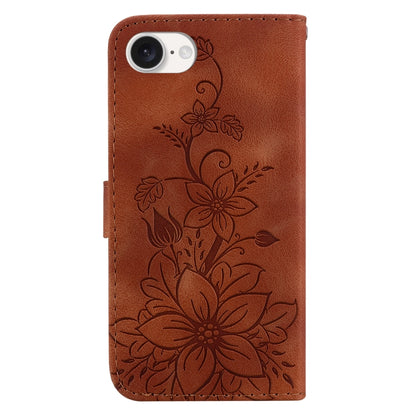 For iPhone SE 2024 Lily Embossed Leather Phone Case(Brown) - More iPhone Cases by PMC Jewellery | Online Shopping South Africa | PMC Jewellery | Buy Now Pay Later Mobicred