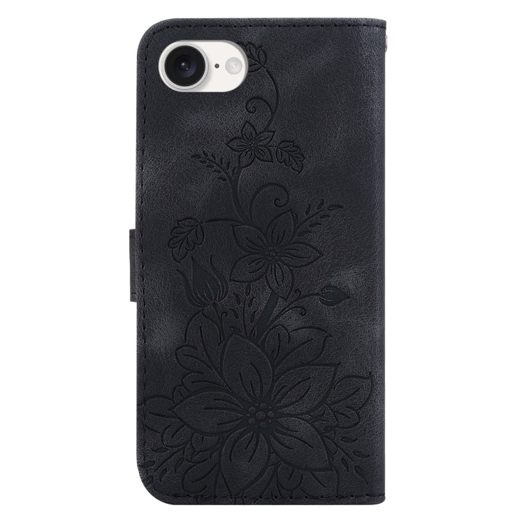 For iPhone SE 2024 Lily Embossed Leather Phone Case(Black) - More iPhone Cases by PMC Jewellery | Online Shopping South Africa | PMC Jewellery | Buy Now Pay Later Mobicred