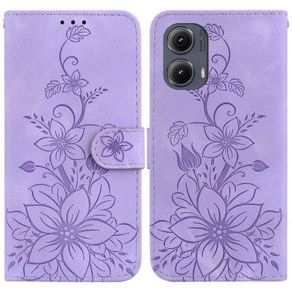 For Motorola Edge 2024 Lily Embossed Leather Phone Case(Purple) - Motorola Cases by PMC Jewellery | Online Shopping South Africa | PMC Jewellery | Buy Now Pay Later Mobicred