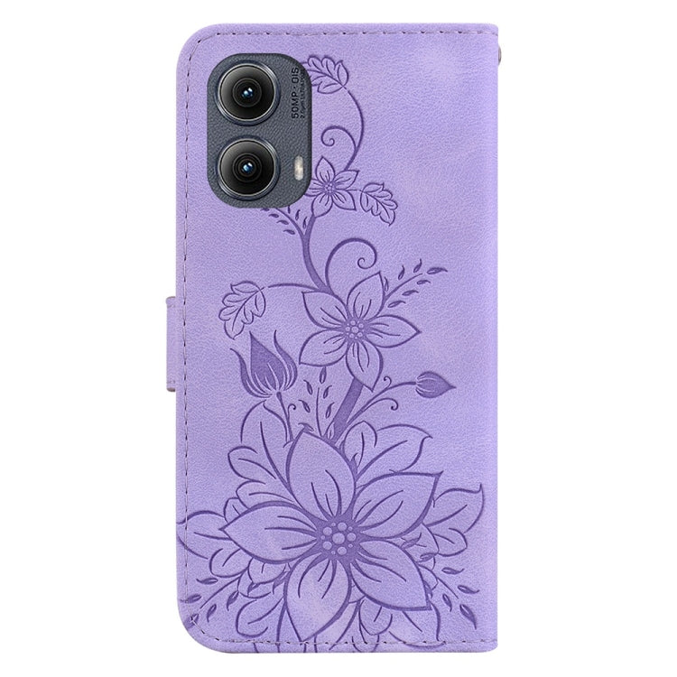 For Motorola Edge 2024 Lily Embossed Leather Phone Case(Purple) - Motorola Cases by PMC Jewellery | Online Shopping South Africa | PMC Jewellery | Buy Now Pay Later Mobicred