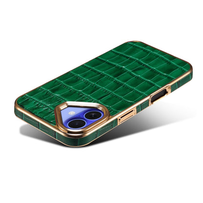 For iPhone 16 Plus Denior Crocodile Texture Genuine Leather Electroplating Phone Case(Green) - More iPhone Cases by Denior | Online Shopping South Africa | PMC Jewellery | Buy Now Pay Later Mobicred