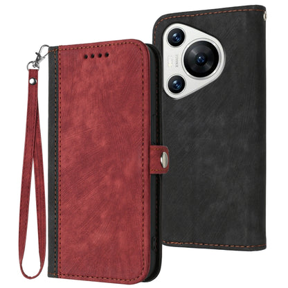 For Huawei Pura 70 Pro/70 Pro+ Side Buckle Double Fold Hand Strap Leather Phone Case(Red) - Huawei Cases by PMC Jewellery | Online Shopping South Africa | PMC Jewellery | Buy Now Pay Later Mobicred