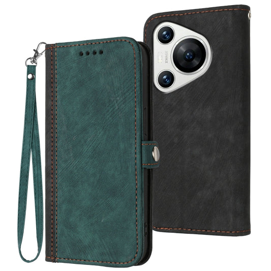 For Huawei Pura 70 Pro/70 Pro+ Side Buckle Double Fold Hand Strap Leather Phone Case(Dark Green) - Huawei Cases by PMC Jewellery | Online Shopping South Africa | PMC Jewellery | Buy Now Pay Later Mobicred