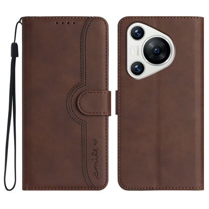 For Huawei Pura 70 Heart Pattern Skin Feel Leather Phone Case(Brown) - Huawei Cases by PMC Jewellery | Online Shopping South Africa | PMC Jewellery | Buy Now Pay Later Mobicred