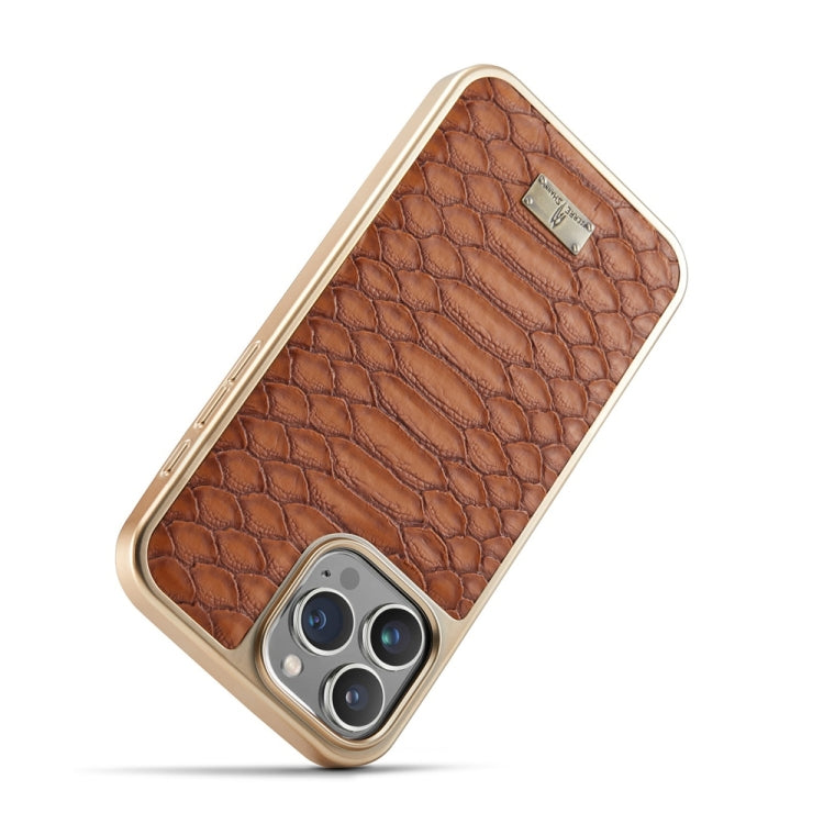 For iPhone 16 Pro Max Fierre Shann Python Texture Electroplating PU Phone Case(Brown) - free shipping - PMC Jewellery - Order now!