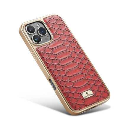 For iPhone 16 Pro Max Fierre Shann Python Texture Electroplating PU Phone Case(Red) - iPhone 16 Pro Max Cases by FIERRE SHANN | Online Shopping South Africa | PMC Jewellery | Buy Now Pay Later Mobicred