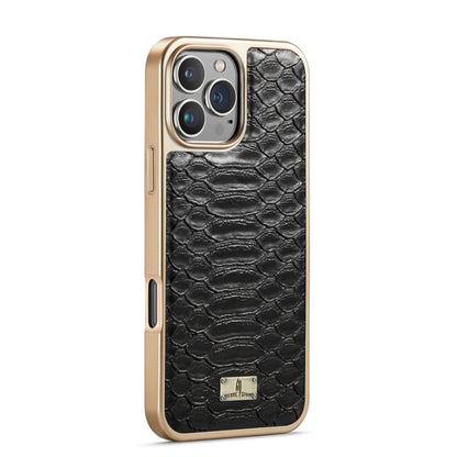 For iPhone 16 Pro Fierre Shann Python Texture Electroplating PU Phone Case(Black) - iPhone 16 Pro Cases by FIERRE SHANN | Online Shopping South Africa | PMC Jewellery | Buy Now Pay Later Mobicred