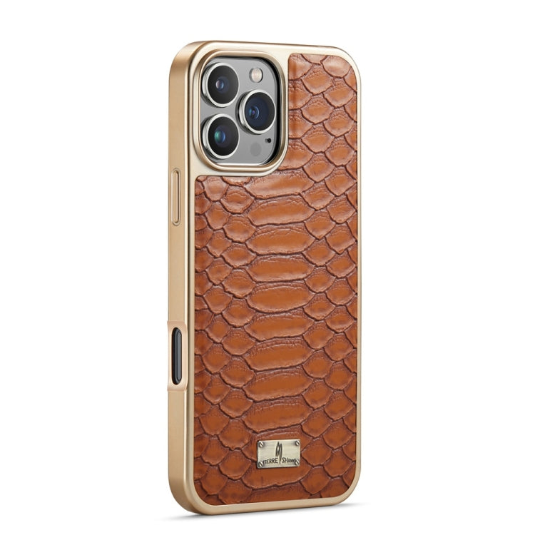 For iPhone 16 Pro Fierre Shann Python Texture Electroplating PU Phone Case(Brown) - iPhone 16 Pro Cases by FIERRE SHANN | Online Shopping South Africa | PMC Jewellery | Buy Now Pay Later Mobicred