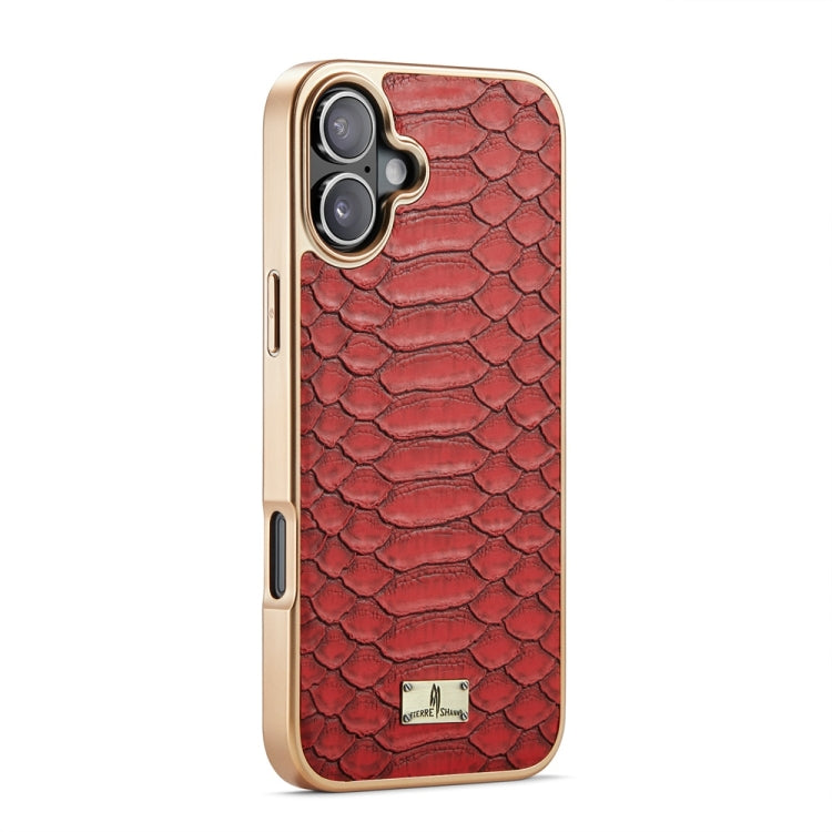 For iPhone 16 Plus Fierre Shann Python Texture Electroplating PU Phone Case(Red) - iPhone 16 Plus Cases by FIERRE SHANN | Online Shopping South Africa | PMC Jewellery | Buy Now Pay Later Mobicred