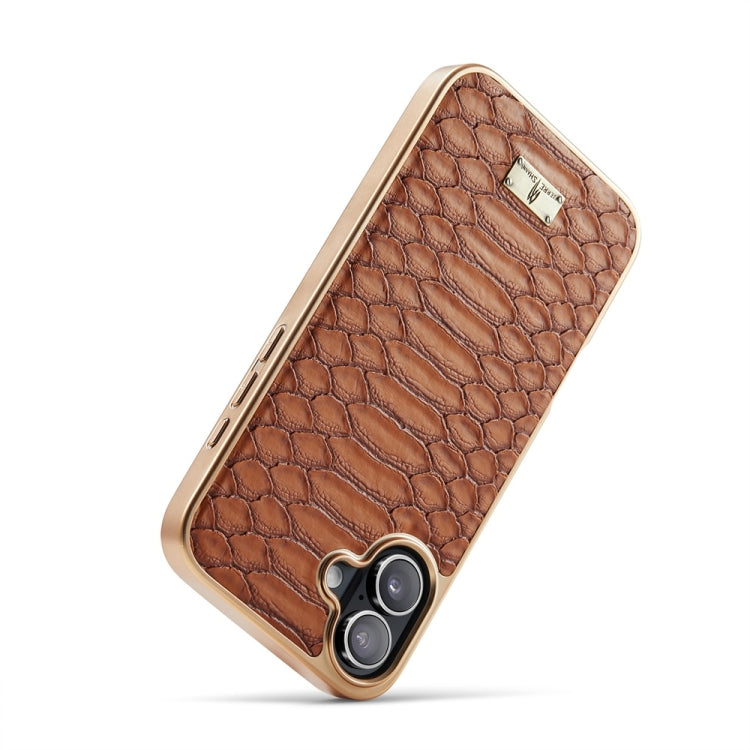 For iPhone 16 Fierre Shann Python Texture Electroplating PU Phone Case(Brown) - iPhone 16 Cases by FIERRE SHANN | Online Shopping South Africa | PMC Jewellery | Buy Now Pay Later Mobicred