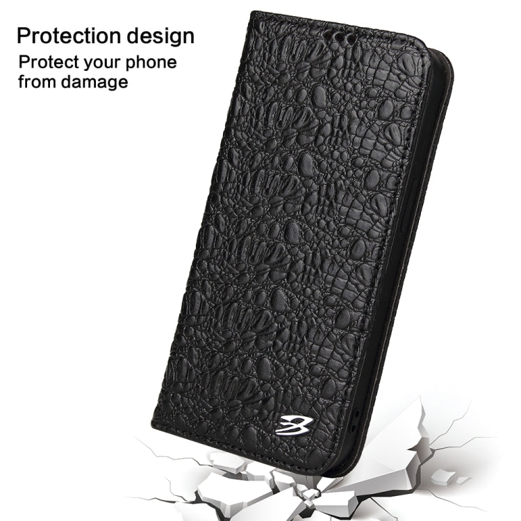 For iPhone 16 Pro Fierre Shann Crocodile Texture Magnetic Genuine Leather Phone Case(Black) - iPhone 16 Pro Cases by FIERRE SHANN | Online Shopping South Africa | PMC Jewellery | Buy Now Pay Later Mobicred