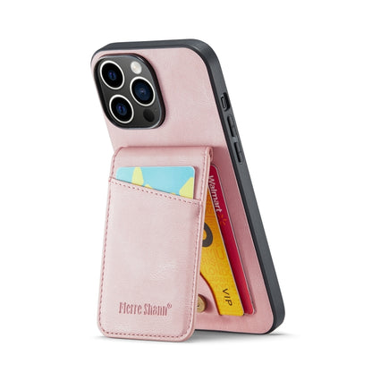 For iPhone 15 Pro Max Fierre Shann Crazy Horse Card Holder Back Cover PU Phone Case(Pink) - iPhone 15 Pro Max Cases by FIERRE SHANN | Online Shopping South Africa | PMC Jewellery | Buy Now Pay Later Mobicred