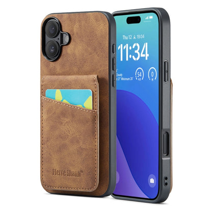 For iPhone 16 Fierre Shann Crazy Horse Card Holder Back Cover PU Phone Case(Brown) - iPhone 16 Cases by FIERRE SHANN | Online Shopping South Africa | PMC Jewellery | Buy Now Pay Later Mobicred